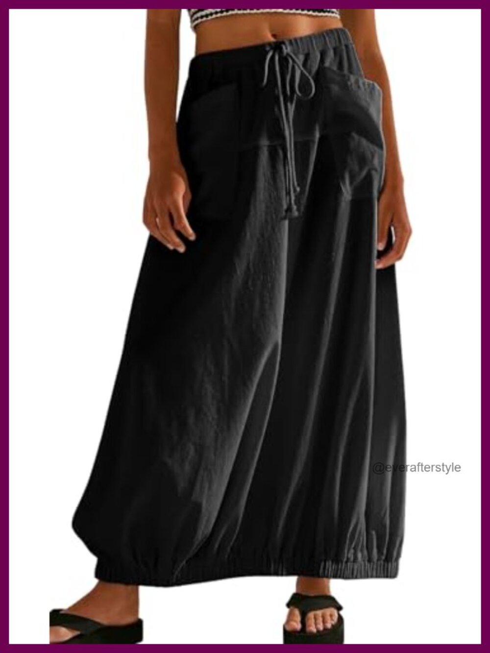 Cotton Parachute Maxi Skirt Cargo Y2k Baggy Drawstring Waist